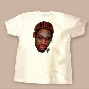 White XL Dennis Rodman Portrait Photo Vintage Graphic T-Shirt